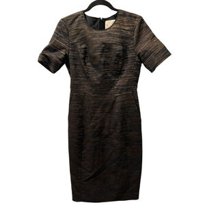 Jason Wu Silk Wool Size 4 Black Gold Sheath Dress Lined Short Sleeve Work Party